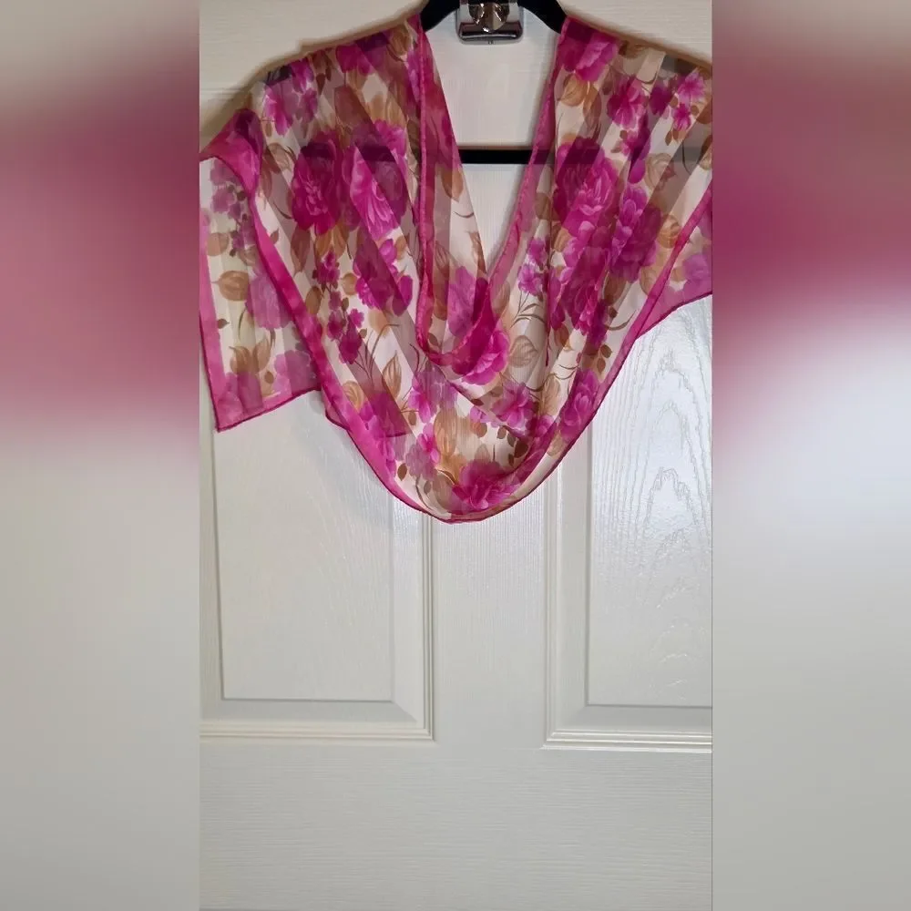 Unbranded Pionies Print Floral Pink Beige Sheer Women's Scarf Wrap 52